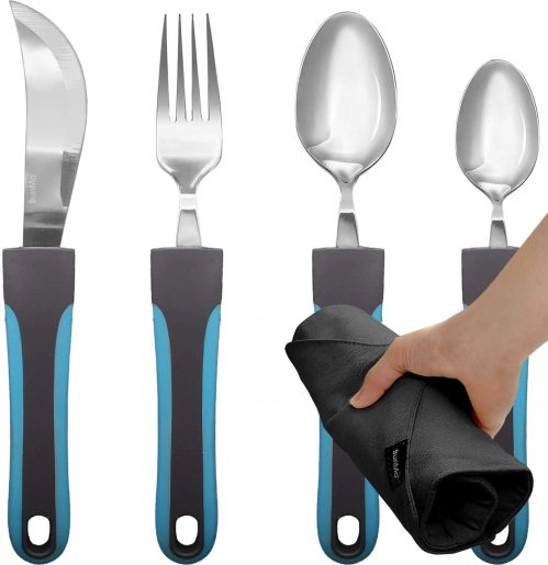 Silverware Adapted Spoons Parkinsons Utensils - Adaptive Utensils for  Elderly, Disabled, Adults, Parkinsons Patients, Handicapped, Non Weighted  Stainless Steel Flat Edge Cooking Spoon